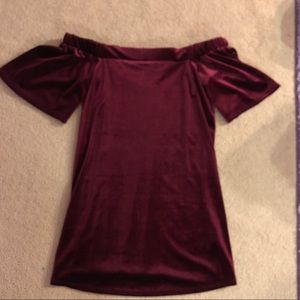 red velvet off the shoulder giant bini dress